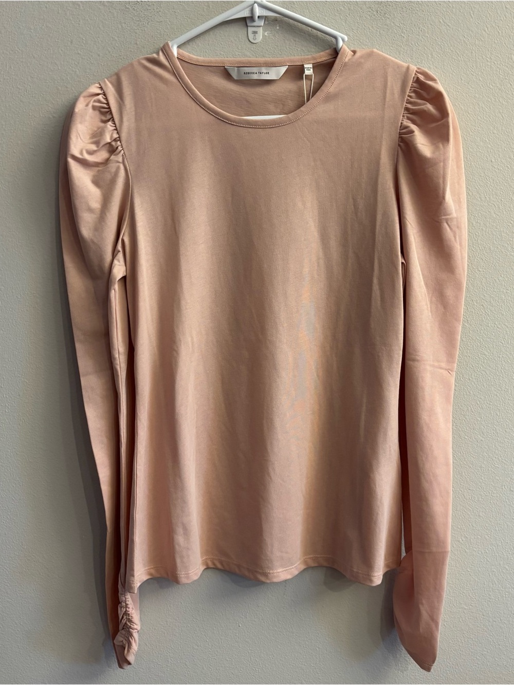 Rebecca Taylor Ruched Long Sleeve Top Size Medium NWT Blush Pink